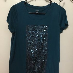 Short sleeve, dark teal sequined T-shirt. Excellent condition- size medium